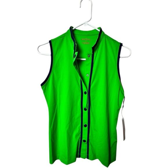 Kinona Golf & Life Green Sleeveless Button Down Shirt with Mandarin Collar Sz XS - Picture 2 of 8